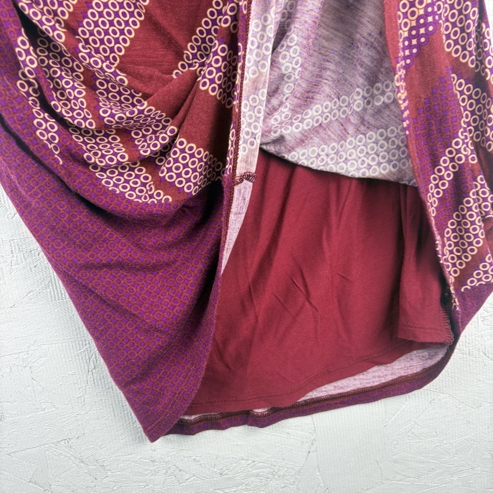 Chic Burgundy Patterned Women's Sleeveless Top Colorful Layered Scoop Neck Small - Picture 5 of 8